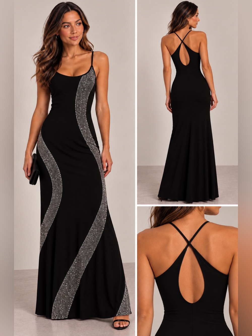 Jump Black Maxi Dress with Silver Sparkle Panels